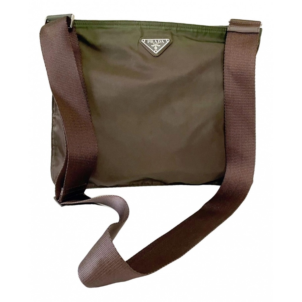 Prada brown nylon triangle logo crossbody bag
